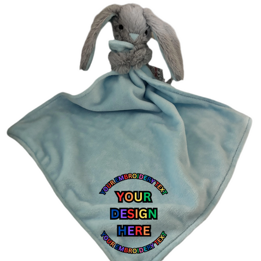 Plush Blue Bunny Baby Comforter with Custom Embroidery