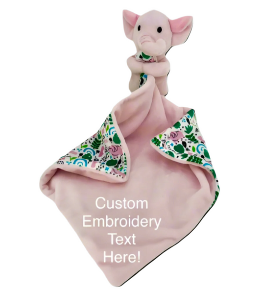 Baby Pink Elephant + Elephant Print Comforter With Custom Embroidery