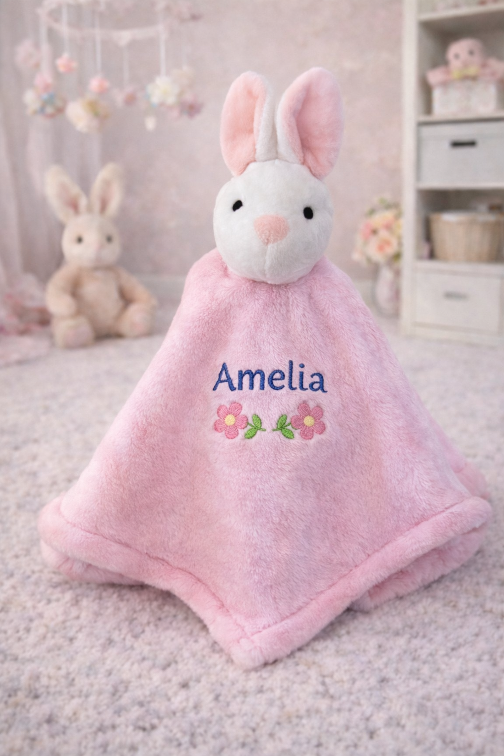 Pink Rabbit Baby Comforter with Custom Embroidery