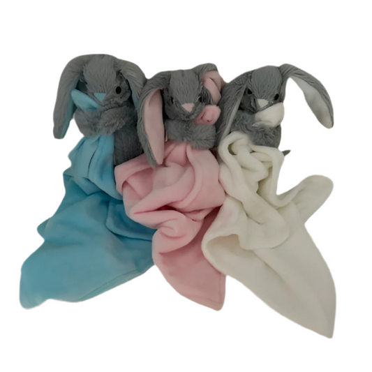 Plush Blue Bunny Baby Comforter with Custom Embroidery