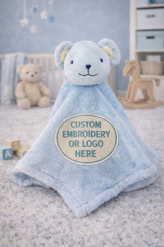 Blue Bear Baby Comforter with Custom Embroidery