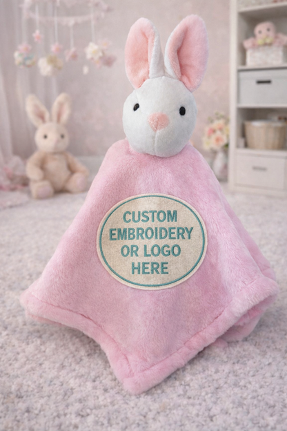 Pink Rabbit Baby Comforter with Custom Embroidery