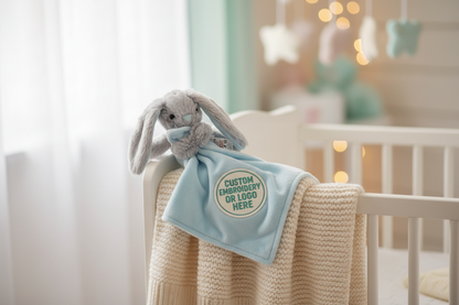 Plush Blue Bunny Baby Comforter with Custom Embroidery