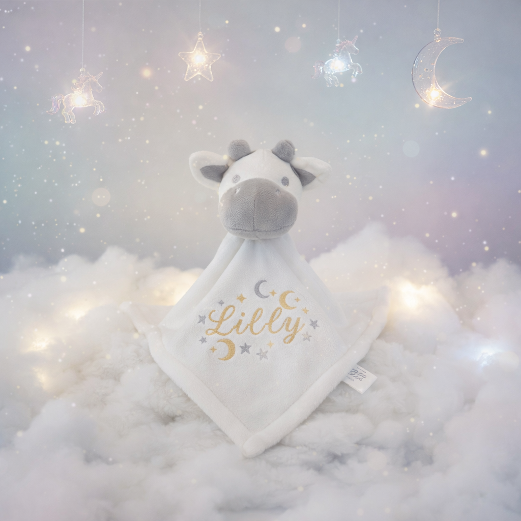 White Cow Baby Comforter with Custom Embroidery