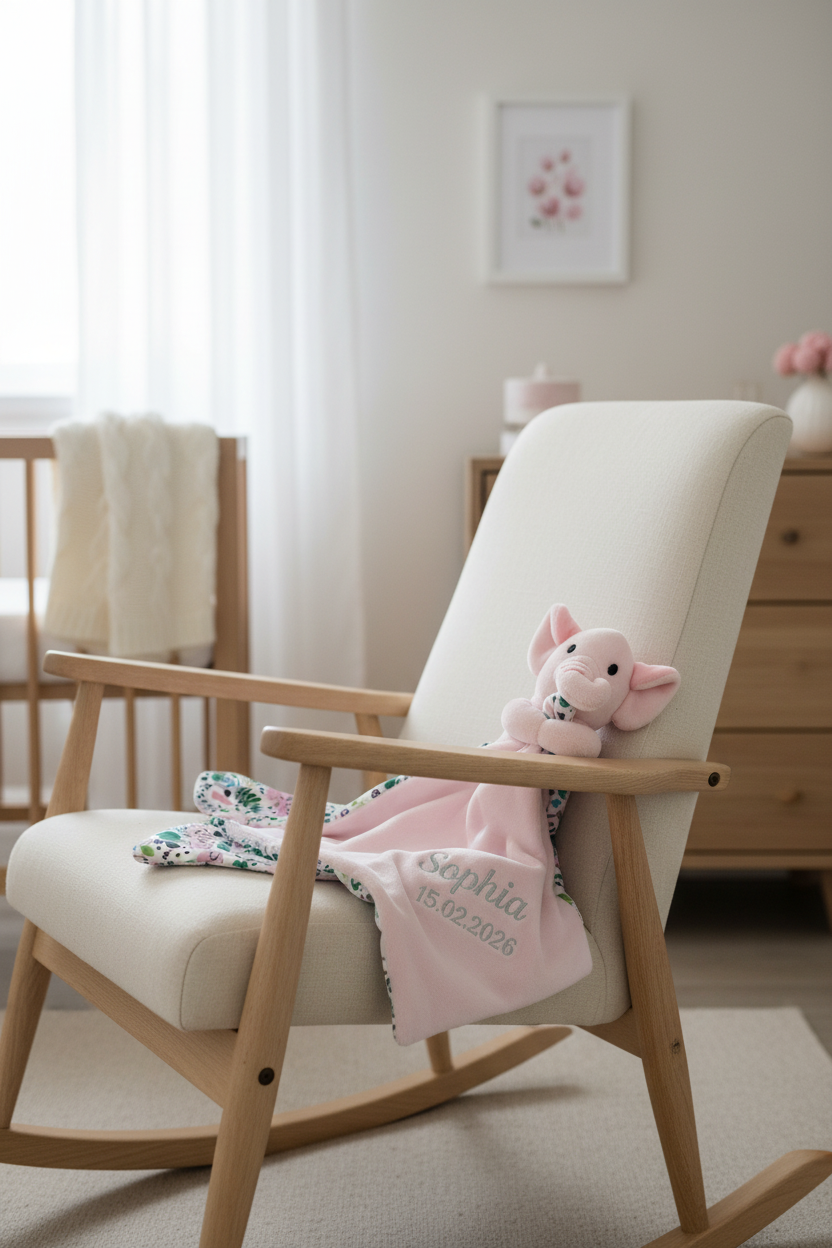 Baby Pink Elephant + Elephant Print Comforter With Custom Embroidery