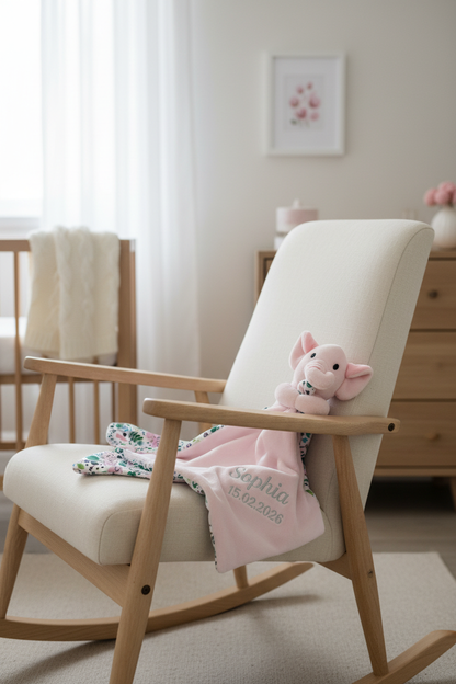 Baby Pink Elephant + Elephant Print Comforter With Custom Embroidery