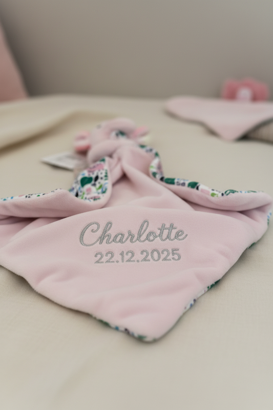 Baby Pink Elephant + Elephant Print Comforter With Custom Embroidery