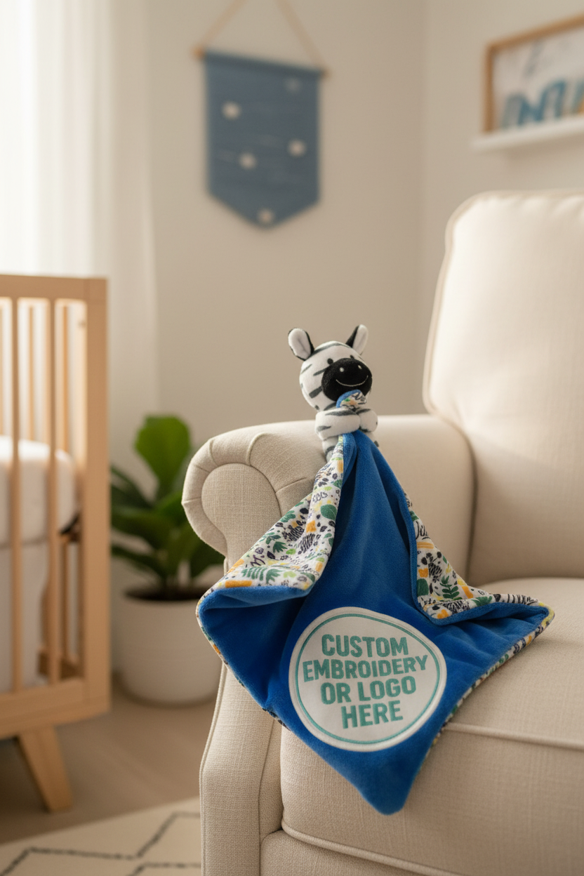 Baby Zebra + Zebra Print Comforter With Custom Embroidery