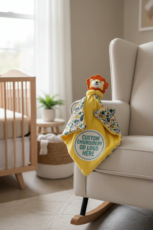 Baby Lion + Lion Print Comforter With Custom Embroidery