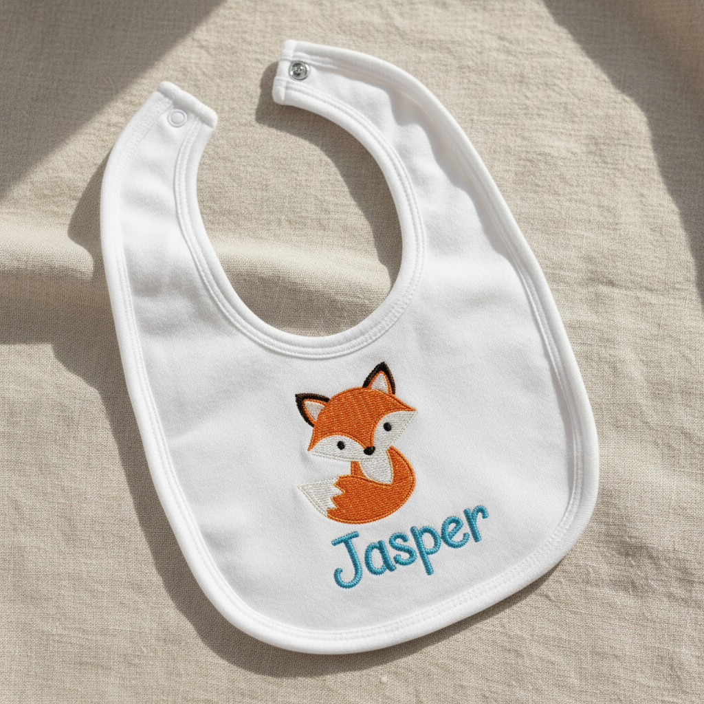 Personalised 100% Cotton Baby Bib – Custom Embroidered