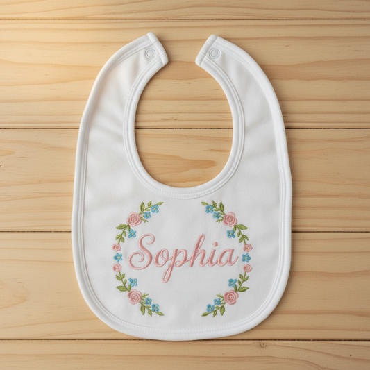 Personalised 100% Cotton Baby Bib – Custom Embroidered