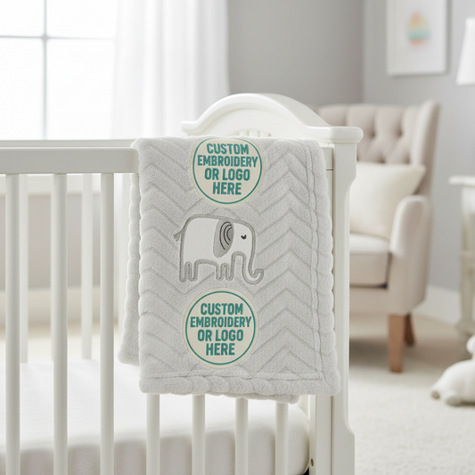 Personalised Light Grey Baby Blanket – Elephant Appliqué & Embroidery