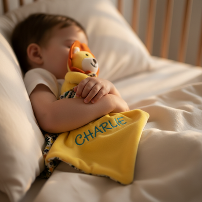 Baby Lion + Lion Print Comforter With Custom Embroidery