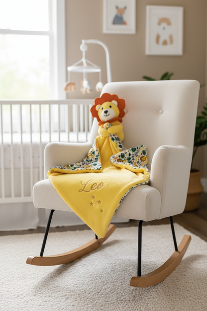 Baby Lion + Lion Print Comforter With Custom Embroidery