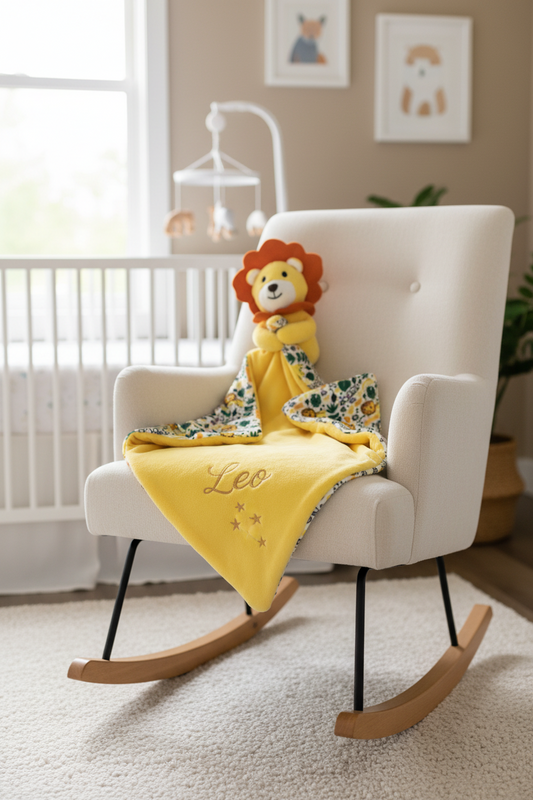 Baby Lion + Lion Print Comforter With Custom Embroidery